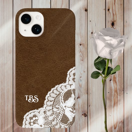 Coques Case-Mate iPhone Monogramme d'impression en cuir et en dentelle sim