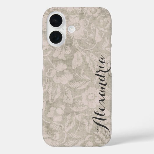 Coques Case-Mate iPhone Monogramme d'impression Vintage beige (Verso)