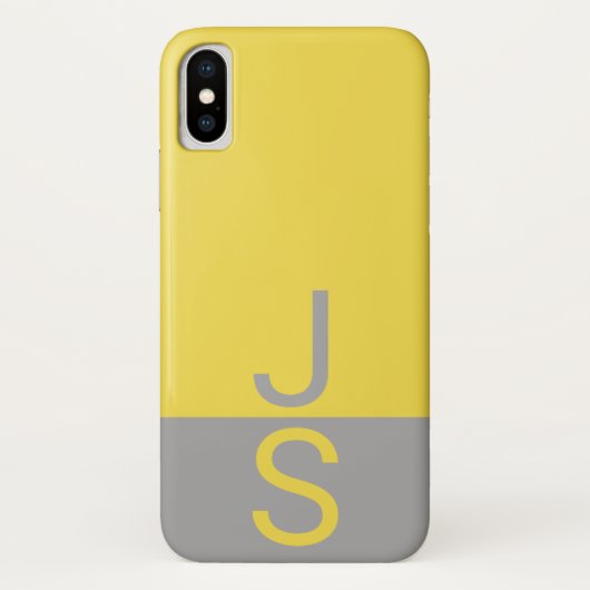 Coques Case-Mate iPhone Monogramme d'initiales modernes jaune et gris (Dos)