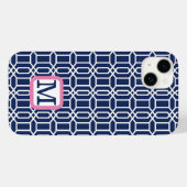 Coques Case-Mate iPhone Monogramme d'octogone blanc de Preppy Navy (Verso (horizontal))