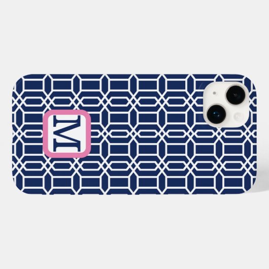 Coques Case-Mate iPhone Monogramme d'octogone blanc de Preppy Navy (Verso (horizontal))