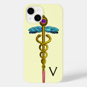 Coque Pour iPhone 14 MONOGRAMME D'OR CADUCÉ, Blanc
