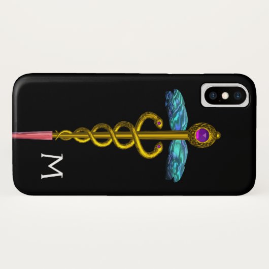 Coques Case-Mate iPhone MONOGRAMME D'OR CADUCÉ, Noir (Dos (Horizontal))