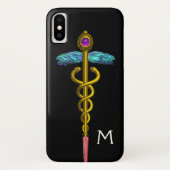 Coques Case-Mate iPhone MONOGRAMME D'OR CADUCÉ, Noir (Dos)