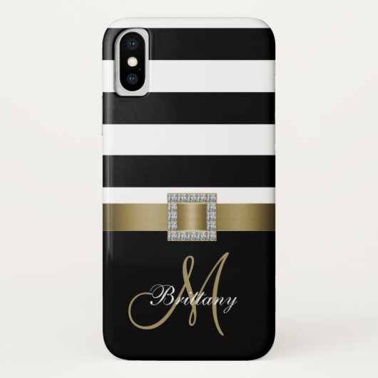 Coques Case-Mate iPhone Monogramme d'or Gras noir personnalisé (Dos)
