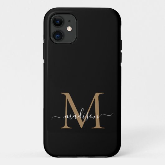 Coques Case-Mate iPhone Monogramme d'or noir moderne Feminine Script Name  (Dos)