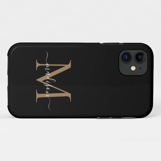 Coques Case-Mate iPhone Monogramme d'or noir moderne Feminine Script Name (Dos (Horizontal))