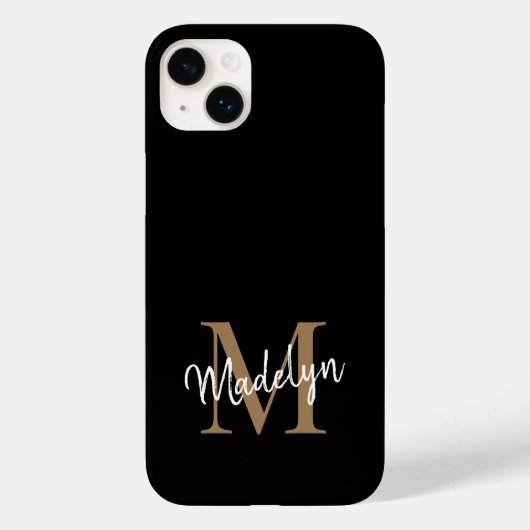 Coques Case-Mate iPhone Monogramme d'or noir moderne Nom du script féminin (Verso)