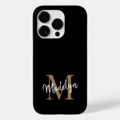 Coques Case-Mate iPhone Monogramme d'or noir moderne Nom du script féminin (Verso)