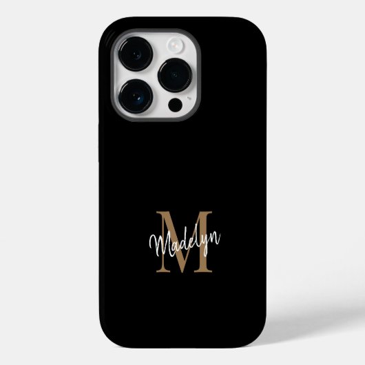 Coques Case-Mate iPhone Monogramme d'or noir moderne Nom du script féminin (Verso)