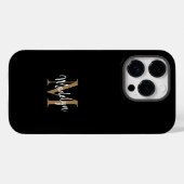 Coques Case-Mate iPhone Monogramme d'or noir moderne Nom du script féminin (Verso (horizontal))