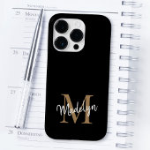 Coques Case-Mate iPhone Monogramme d'or noir moderne Nom du script féminin