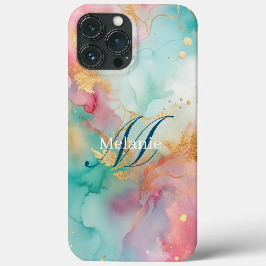 Coques Case-Mate iPhone monogramme d'or rose moderne (Verso)