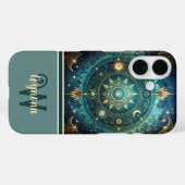 Coques Case-Mate iPhone Monogramme d'or Turquoise de la galaxie de Mandala (Verso (horizontal))