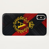 Coques Case-Mate iPhone Monogramme Doré Élégant sur Fond Noir et Rouge (Dos (Horizontal))