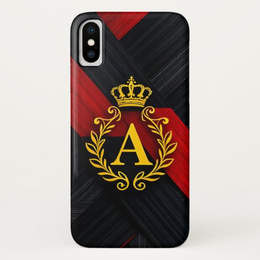 Coques Case-Mate iPhone Monogramme Doré Élégant sur Fond Noir et Rouge (Dos)