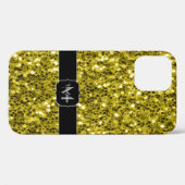 Coques Case-Mate iPhone Monogramme doré foncé jaune faux parties scintilla (Verso (horizontal))