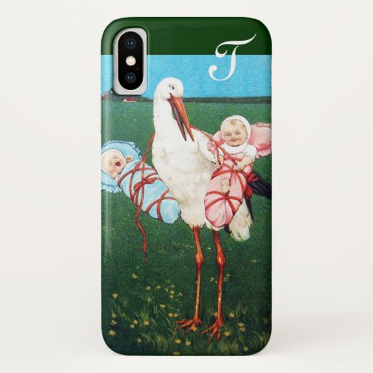COQUES Case-Mate iPhone MONOGRAMME DU BABY SHOWER STORK TWIN (Dos)