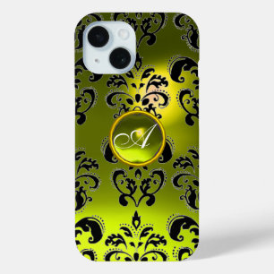 COQUE POUR iPhone 15 MONOGRAMME DU GEM JAUNE NOIR