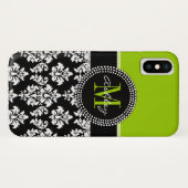 Coques Case-Mate iPhone Monogramme du masque de Damas noir vert de la chau (Dos (Horizontal))