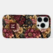 Coques Case-Mate iPhone Monogramme du modèle floral de Bourgogne (Verso (horizontal))