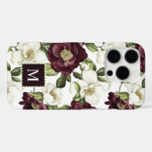 Coques Case-Mate iPhone Monogramme du modèle floral de Bourgogne (Verso (horizontal))