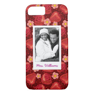 Coques Pour iPhone Monogramme du motif   de fleur de fraise