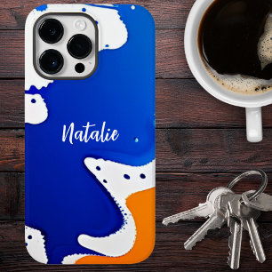 Coque Pour Pour iPhone 14 Pro Max Monogramme éclaboussé de peinture bleue et orange 