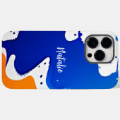 Coques Case-Mate iPhone Monogramme éclaboussé de peinture bleue et orange  (Verso (horizontal))