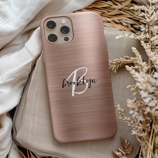 Coques Case-Mate iPhone Monogramme écriture métallisé or rose 