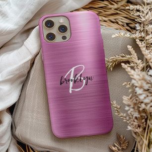 Coque Pour iPhone 15 Monogramme écriture noire et blanche sur métal bro