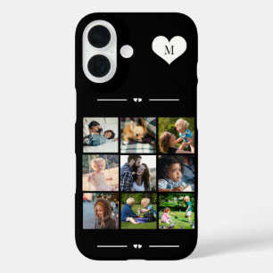 Coques iPhone 16 Monogramme élégant 9 collage photo noir