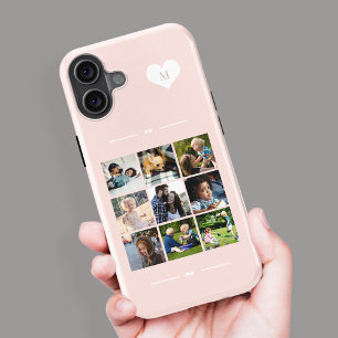 Coques iPhone 16 Monogramme élégant 9 collage photo rose poudré