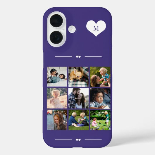 Coques Case-Mate iPhone Monogramme élégant 9 collage photo violet (Verso)
