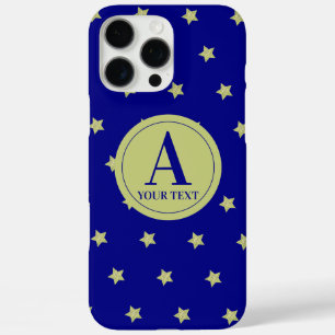 Coques iPhone 16 Pro Max Monogramme élégant à motif étoile or et bleu