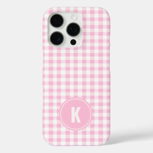 Coques Case-Mate iPhone Monogramme élégant à motif gingham rose et blanc (Verso)