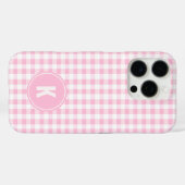 Coques Case-Mate iPhone Monogramme élégant à motif gingham rose et blanc (Verso (horizontal))