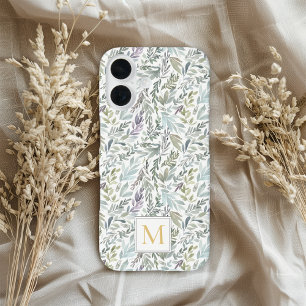 Coques iPhone 16 Monogramme élégant Aquarelle botanique verte