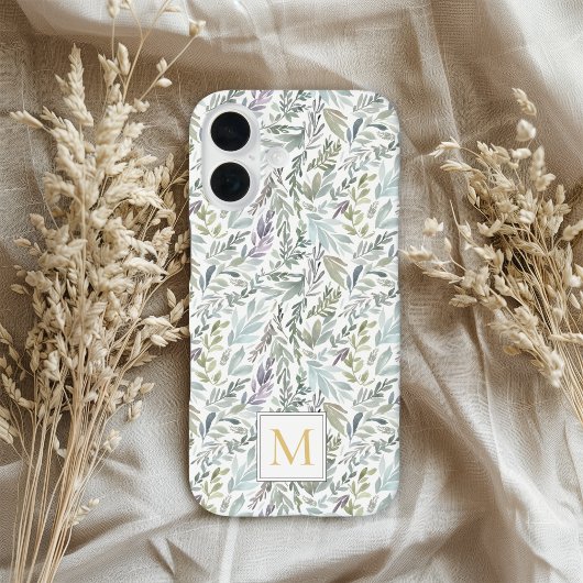 Coques Case-Mate iPhone Monogramme élégant Aquarelle botanique verte