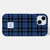 Coques Case-Mate iPhone Monogramme élégant carreaux bleus (Verso (horizontal))