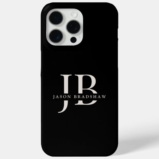 Coques Case-Mate iPhone Monogramme élégant classique et nom noir (Verso)