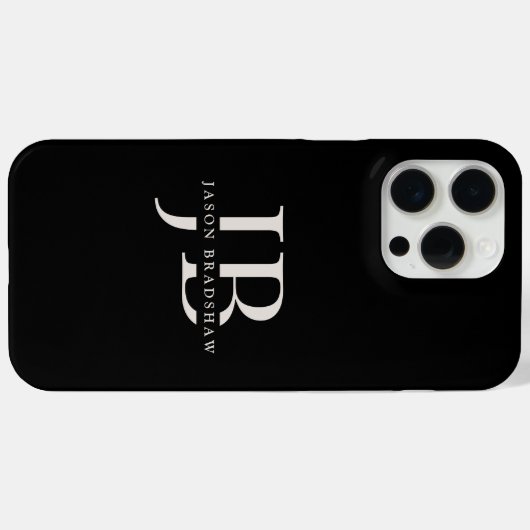 Coques Case-Mate iPhone Monogramme élégant classique et nom noir (Verso (horizontal))