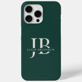 Coques Case-Mate iPhone Monogramme élégant classique et nom vert foncé (Verso)