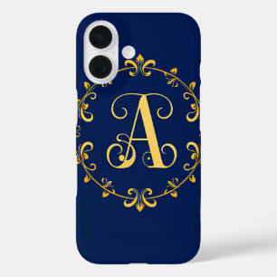 Coques iPhone 16 Monogramme élégant de la lettre A en or