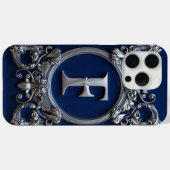Coques Case-Mate iPhone Monogramme élégant de la lettre F en argent (Verso (horizontal))