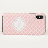 Coques Case-Mate iPhone Monogramme élégant de motif blanc rose de (Dos (Horizontal))