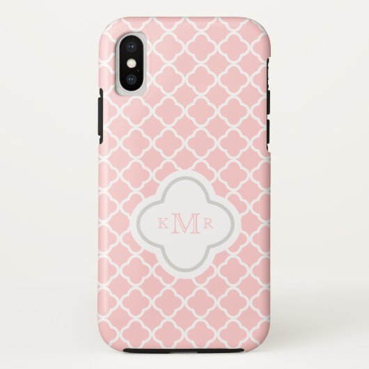 Coques Case-Mate iPhone Monogramme élégant de motif blanc rose de (Dos)
