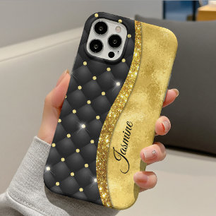 Case-Mate iPhone Case Monogramme élégant faux diamant noir paillettes or