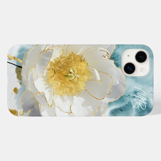 Coques Case-Mate iPhone Monogramme Elegant Fleur Blanche Simple Aquarelle (Verso (horizontal))