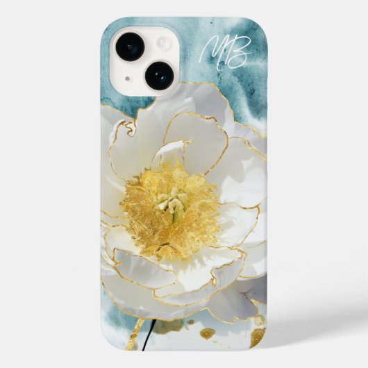 Coques Case-Mate iPhone Monogramme Elegant Fleur Blanche Simple Aquarelle (Verso)